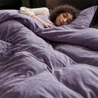 Lanqinglv Flanell Fleece Bettwäsche 135x200 cm Violett Plüsch Flauschig Winterbettwäsche Warme Cashmere Touch Biber Uni Bettbezug mit Reißverschluss und Kissenbezug 80x80 cm