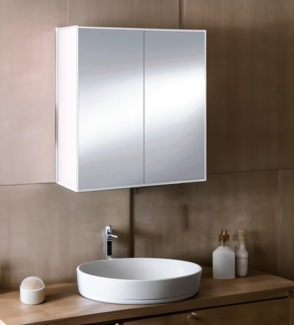 Dmora - Badezimmer-Hängeschrank Lafayette, Säulenschrank für Badezimmer, Hängendes Schließfach, Glänzende weiße Farbe, cm 60x21h65 - 2 Türen