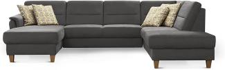 CAVADORE Wohnlandschaft Palera / U-Form Sofa mit Schlaffunktion, Stauraum und Federkern / 314 x 89 x 212 / Mikrofaser, Grau