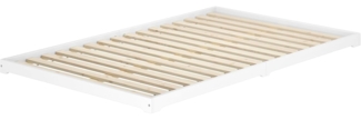Weißes Bodenbett platzsparend extra niedrig in Überlänge 140x220 Kiefer V-60.47W-14-220Rollrost inkl.
