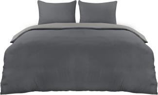 Utopia Bedding Bettwäsche 220x240 Set - Mikrofaser Bettbezug 240x220 cm + 2 Kissenbezüge 65x65 cm - Dunkelgrau/Hellgrau