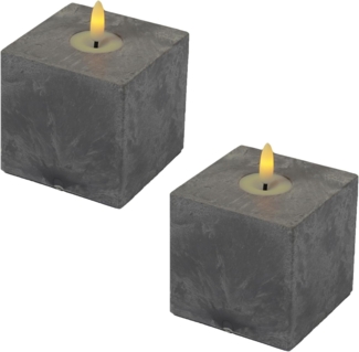 Marrakesch Orient & Mediterran Interior Tischkerzenhalter 2er Set LED Kerze Zement Design Samod Eckig (2 St)