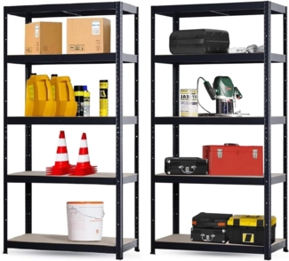 Brigros Metall-Garagenregal, 180 x 90 x 40 cm, hohe Traglast 875 kg, 5 Böden aus MDF, platzsparendes Regal ideal für Garage, Werkstatt, Keller, Lager, modulares Design (doppelt, schwarz)