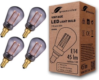 greenandco 4x LED Vintage Glühbirne zur Stimmungsbeleuchtung | E14 ST45 | smoke | 2W 45lm | 1800K extra warmweiß | 320° | 230V | flimmerfrei | nicht dimmbar | Edison Glühbirne