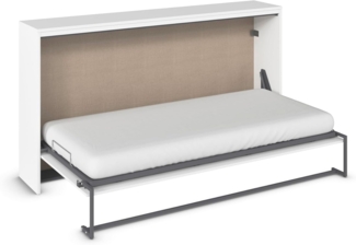 Rauch Möbel Albero, Bett, Schrankbett, Querklappbett, platzsparendes Wandbett mit Klappfunktion und Lattenrost, Liegefläche 90x200 cm, Farbe Weiß, Griffe Eiche massiv, 214 x 115 x 42 cm