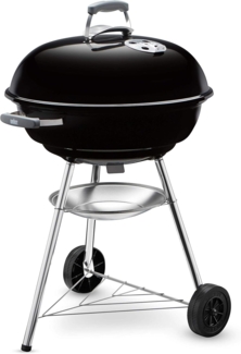 Weber Compact Kettle Holzkohlegrill, Ø 57cm Grillfäche, BBQ Grill mit porzellanemaillierten Deckel & Kessel, Dreibein-Ständer & Räder, verchromter Grillrost - Schwarz (1321004)