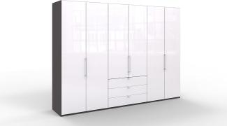 WIEMANN Loft Kleiderschrank, Schlafzimmerschrank, Gleittürenschrank, Drehtürenschrank, mit Schubladen, Glas weiß, Havanna, B/H/T 300 x 216 x 58 cm