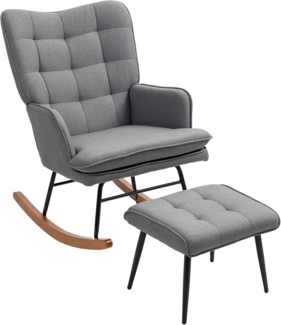 HOMCOM Schaukelsessel mit Hocker, Relaxsessel mit Leinenoptik (Armlehnsessel, 2-St, Schwingsessel), für Wohnzimmer, Schlafzimmer, Schwarz+Dunkelgrau
