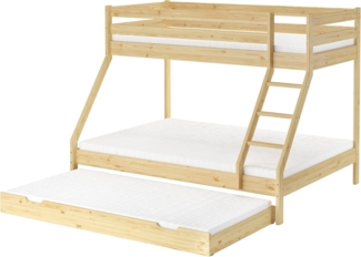 Doppel-Etagenbett 140x200 und 90x200 Erwachsenen-Stockbett Kiefer Zubehör wählbar V-60.19-09-14Rollrost. Matratze und Gästebettkasten inkl.