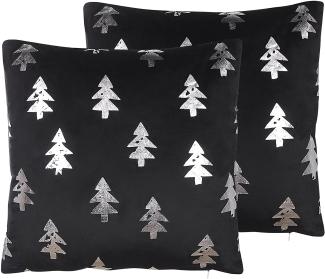 Kissen 2er Set Pflanzenmuster CUPID Samtstoff 45 x 45 cm Schwarz