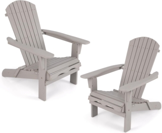 FANTASK 2er Set Adirondack-Stuhl von 51x46 cm, Gartensessel mit hoher Rückenlehne & Breiten Armlehnen, Chair aus Holz für Garten, Grau