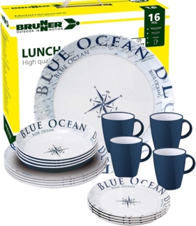 BRUNNER Geschirr-Set BRUNNER Melamin Campinggeschirr Set BLUE OCEAN (8, 12, 16, 36-Teile) (16-tlg)