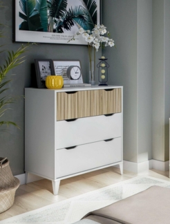 Dmora - Kommode Gromore, Mehrzweckkommode, Schlafzimmerkommode, Schrank mit Schubladen, 71x40 h76 cm, Weiß und Eiche