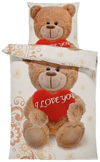 One Home Bettwäsche Teddybär, Fleece, 2 teilig, süßer Teddy mit Herzen, kuschelig flauschig warm weich Winter
