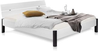 Möbel-Eins LUKY Bett Metallfuß, mit Kopfteil, Material Massivholz, Fichte massiv weiss 90x200 cm