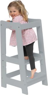 Stepup Baby Montessori Lernturm Kleinkind Trittstufe mit Verstellbarer Höhe und Sicherheitsschiene, Grau, BxHxT 42 x 85 x 42 cm