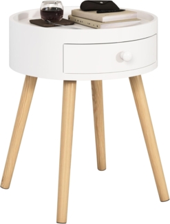 Woltu Nachttisch mit Schublade modern rund weiß