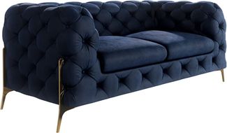 S-Style Möbel Chesterfield-Sofa 2 -Sitzer Ashley mit Goldenen Metall Füßen, mit Wellenfederung