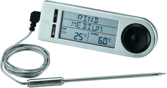 RÖSLE Barbecue-Kerntemperaturmesser,Hochwertiges Thermometer zur Bestimmung der idealen Fleischkerntemperatur auf dem Grill oder im Backofen mit Magnethalterung, silber/schwarz, 18 x 4.8 x 2 cm