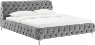riess-ambiente Polsterbett MODERN BAROCK 180x200cm grau Samt – Barock Stil, Kopfteil, Doppelbett (Einzelartikel, 1-tlg), Chesterfield Design, King-Size-Bett, bequemes Ehebett, Glamour
