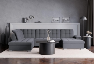 Selsey Ecksofa 330x212 cm U-Form Dunkelgrau Modular Couch Sofa Mit Schlaffunktion Ottomane Sofa Mit Stauraum/Bettkasten verstellbare Kopfstützen Wasserabweisend, Abriebfest Rechtse Seite