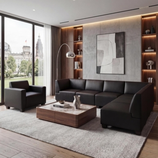 Modular Sofa-System Couch-Garnitur Lyon 6-1, Kunstleder ~ schwarz