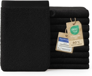 Blumtal Waschhandschuh 10er Set aus Frottee 15x20 cm - weich und saugstark, (Set), mit modischer Bordüre und praktischer Aufhängeschlaufe, 100% Baumwolle