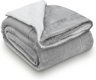 Juskys Fleecedecke, waschbar, Sherpa / Fleece, Hellgrau, 150x200 cm