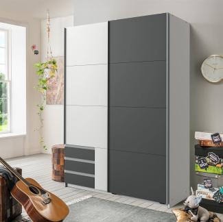 Schwebetürenschrank >Eugenio< in Weiß Graphit - 135x198x64cm (BxHxT)