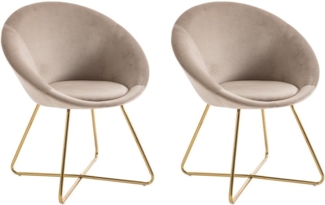Vente-unique - Stuhl 2er-Set - Samt & goldfarbenes Metall - Beige - BURBAN