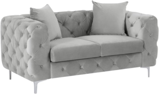 Vente-unique - Chesterfield-Sofa 2-Sitzer - Samt - Hellgrau - EDWINA