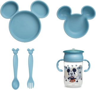 Disney Mickey Kindergeschirr-Set – unterteilter Teller – Schüssel – Löffel – Gabel und Tasse 360° – lustiges und praktisches Design für Baby-Mahlzeiten