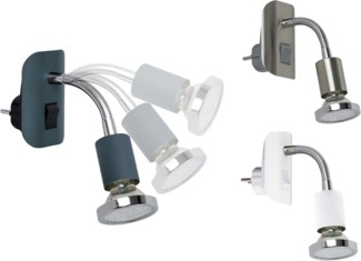 TRANGO LED Nachtlicht, 11-055 LED Steckerleuchte im Anthrazit-Schwarz mit Deko-Chrom Ring, Steckerlicht, Nachtlicht inkl. je 1x GU10 3000K warmweiß LED Leuchtmittel & ON/OFF Schalter, Leselampe, Wandlampe, Küchenlampe