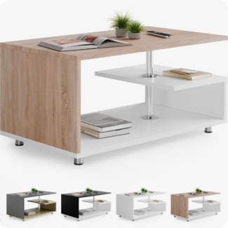 Casaria Couchtisch, Stauraum 3 Ablagen Holz Modern Höhenverstellbar 95x55x50cm Weiß Eiche