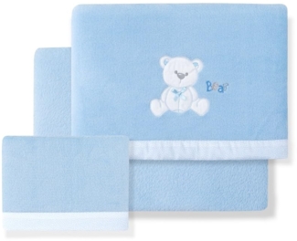 INTERBABY · Fleece-Plüsch-Bettlaken-Set für Babybett "Oso Lazo" blau · 100% Baumwolle · 3- Teilig Winter -Bettwäsche-Set für Babywiege