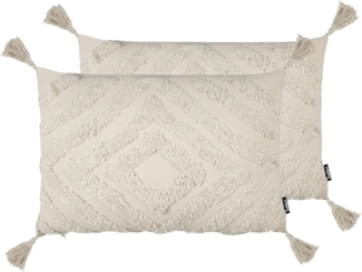 Kissen 2er Set Geometrisches Muster CRATAEGUS Baumwolle 40 x 60 cm Helles Beige