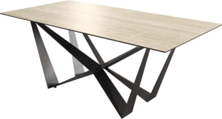 Esstisch Edge 200x100 Keramik Travertin Natur Spider Flachstahl Schwarz