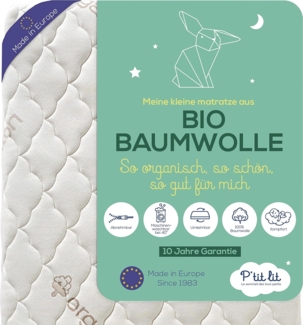 P'tit Lit - Babymatratze aus Bio-Baumwolle - 70x140 cm - 100% Baumwolle: Natürliches Material pflanzlichen Ursprungs - Ohne chemische Behandlung - Abnehmbar - OekoTex®