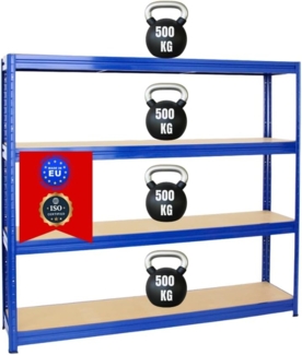 PROREGAL Schwerlastregal Dino Extra Breit 180 x 200 x 45 cm Fachlast 500kg Blau, Garagenregal, Lagerregal, Steckregal, Weitspannregal