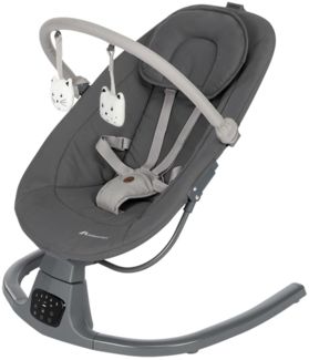 Bebeconfort Jolana, Babywippe elektrisch, 0–6 Mon (9 kg), automatische Bewegungserkennung, 12 beruhigende Lieder, 5 Naturgeräusche, verstellbare Rückenlehne, 2 Liegepositionen, Tinted Graphite