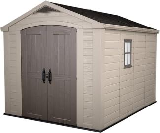 Keter Gerätehaus Factor 8x11, Beige, 15. 5m³ Rauminhalt, Außenmaße (B/T/H): 256. 5 x 332 x 243 cm, wetterfest, wasserdicht, UV-beständig, Outdoor