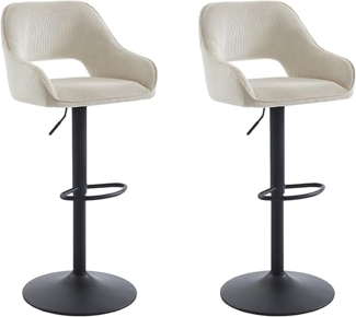 Vente-unique - Barhocker 2er-Set - Cord & schwarzes Metall - Höhenverstellbar - Cremefarben - ZINEA