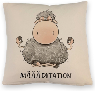 speecheese Dekokissen Schaf Kissen mit Leinenoptik mit Spruch MÄÄÄditation