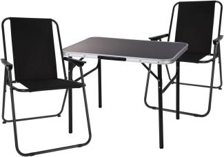 3-teiliges Campingmöbel Set Alu 120x60x58/70cm schwarz