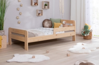 Ticaa Bettgestell Jugendbett "BENNET" aus Kiefer Massivholz, Einzelbett inkl. Rausfallschutz