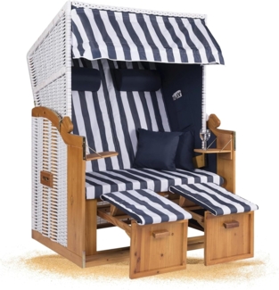 Strandkorb Hanse Strandkorb Strandkorb Ostsee 2 Sitzer blau weiß gestreift, BxTxH: 120 x 80 x 160 cm, Volllieger, Ostsee-Modell, (1-tlg), Stabiles Wacholder mit handgefertigtem Polyrattangeflecht