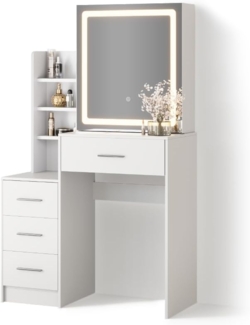 Livinity® Schminktisch Monza, Weiß, 80 cm mit LED-Spiegel