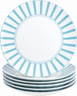 MamboCat Frühstücksteller Split türkis 6er Set Kuchenteller Porzellan 6 Personen Streifen