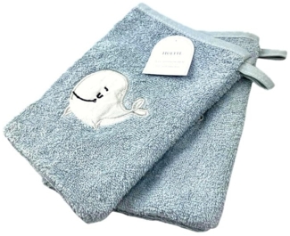2er Pack Baby Waschhandschuhe » Set 2 Kinder Waschlappen Frottee » 21 x 15 cm reine Baumwolle » Wasch Handschuhe - Blau