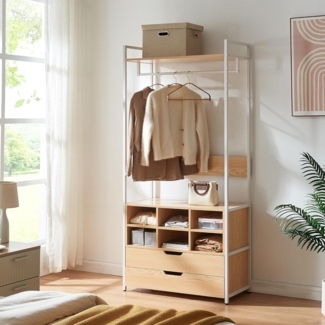 Garderobenständer Larem mit 6 Fächern Weiß/Eicheoptik [en. casa]